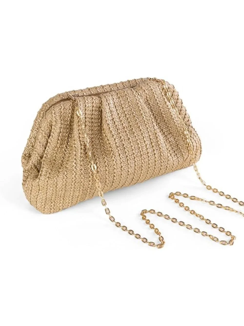 Women’s Khaki Straw Woven Clutch Purse Crossbody Evening Wedding Handbag